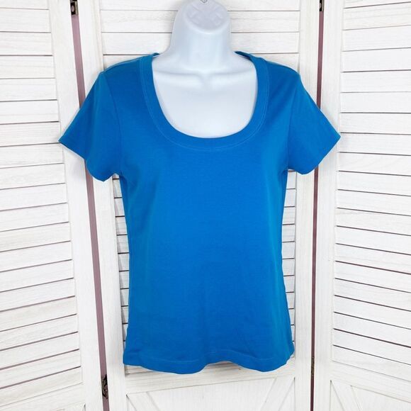 Chico’s Scoop Neck Short Sleeve Tee Shirt Blue Small - Picture 1 of 7